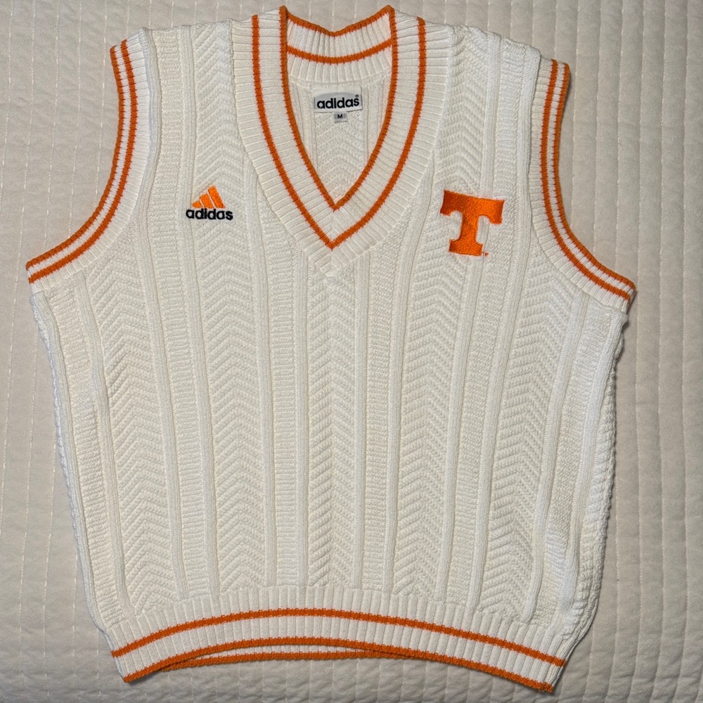 Vintage Adidas V-Neck Sweater Vest in White and Orange - Tennessee Vols